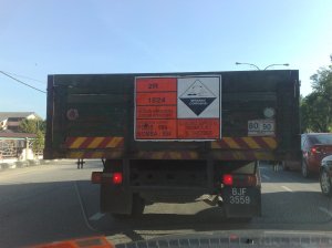 Open truck with HAZMAT label